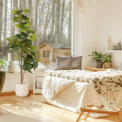 Artificial Fiddle Leaf Tree, 6ft Faux Plant Fake Ficus Lyrata Trees with White Planter, Artificial Fig Trees Floor Plants for House Office Living Room Indoor Home Decor, Housewarming Gift