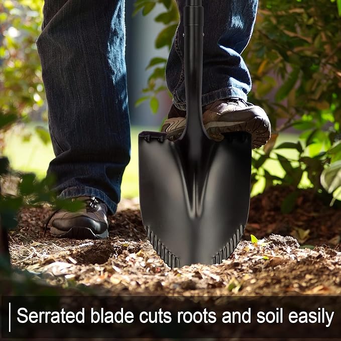 Heavy Duty Shovel, 58 Inches, Black, High Carbon Steel, Fiberglass Handle, Modern Style