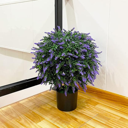 Sunnyglade 21.6” Tall Artificial Lavender Topiary Ball Tree Set of 2 Pack Potted Bushes UV Resistant Potted Plants for Indoor Outdoor Home Garden(Purple)