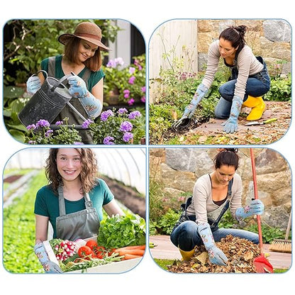 Women's Long Arm Gardening Gloves, Flexible Hand Protection, Ergonomic Design for Digging, Trimming & Garden Maintenance, Blue Large