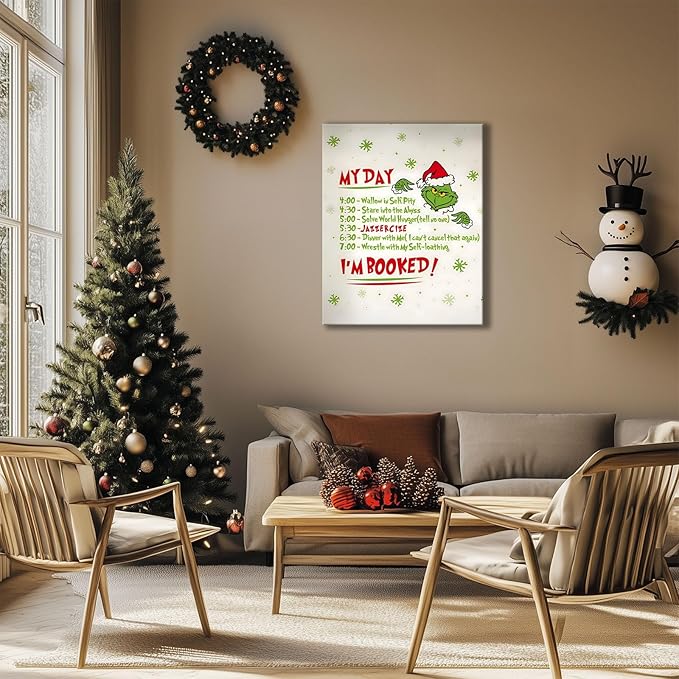 Funny Christmas Canvas Wall Art Decor - “My Day I'm Booked” Humorous Holiday Decor - 8x10 inch Unique Humorous Christmas Decoration for Living Room or Office - Premium Quality Canvas Print