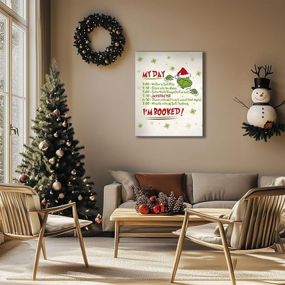 Funny Christmas Canvas Wall Art Decor - “My Day I'm Booked” Humorous Holiday Decor - 8x10 inch Unique Humorous Christmas Decoration for Living Room or Office - Premium Quality Canvas Print