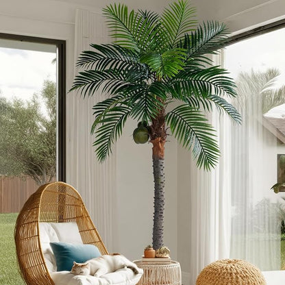 Artificial Phoenix Palm Tree 7.2ft Tall - Fake Large Tropical Tree with Adjustable Leaves, Realistic Faux Sago Palm for Indoor Outdoor Decor, Patio, Poolside, Yard, Living Room, Office