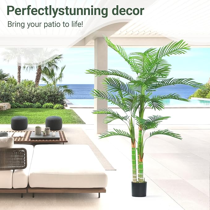 2Pack Artificial Palm Tree, 6FT Artificial Palm Plant with Real Bark Design Faux Palm Tree for Indoor Outdoor Modern Decoration Plants in Pot for Home Office