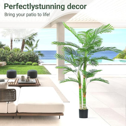 6FT Artificial Palm Tree, Artificial Palm Plant with Real Bark Design Faux Palm Tree for Indoor Outdoor Modern Decoration Plants in Pot for Home Office