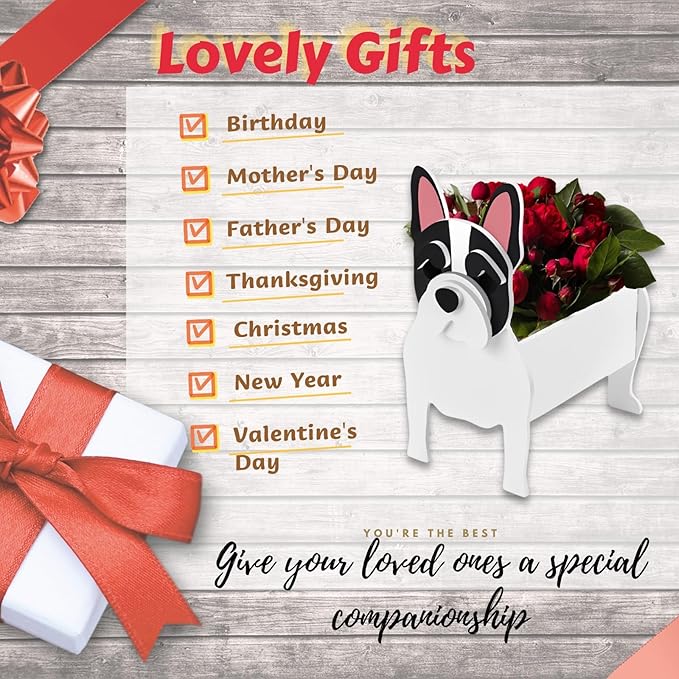 White French Bulldog Dog Planter Plant Pots,Cute Dog Flower Planter,Gifts for Pet Lovers,Unique Animal Plant Pots,Office,Indoor Outdoor Garden Decor(9.45 * 6.3 * 13.35in)
