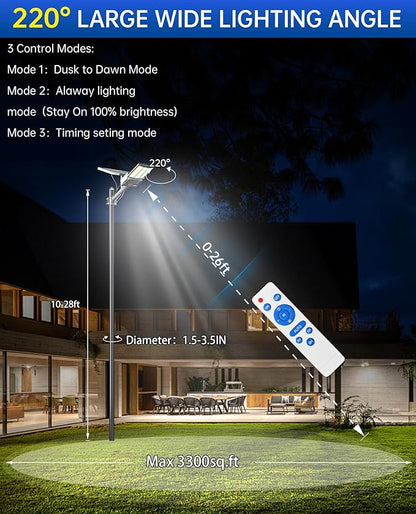 JAYNLT Y-6500W Solar Street Lights Outdoor, 650000LM 6500K High Powered Commercial Parking Lot Lights Dusk to Dawn, Waterproof Solar Security Flood Lamps with Remote for Driveways, Basketball Courts