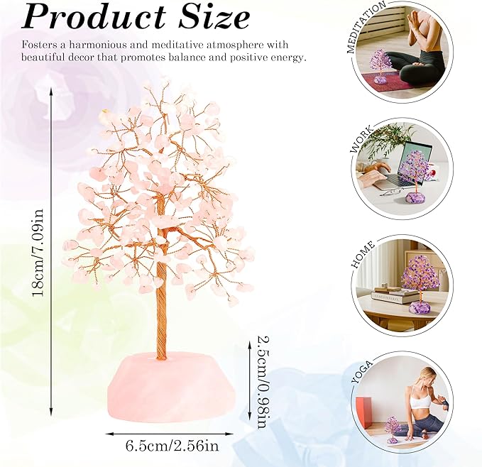 SITUMEIZI Rose Quartz Crystal Tree 7.09IN Healing Stones Natural Crystals Base Copper Wire Tree Life Reiki Pink Gifts for Women Room Office Desk Decor Spiritual Meditation Energy