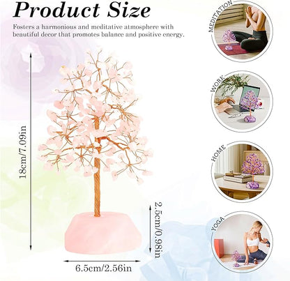 SITUMEIZI Rose Quartz Crystal Tree 7.09IN Healing Stones Natural Crystals Base Copper Wire Tree Life Reiki Pink Gifts for Women Room Office Desk Decor Spiritual Meditation Energy