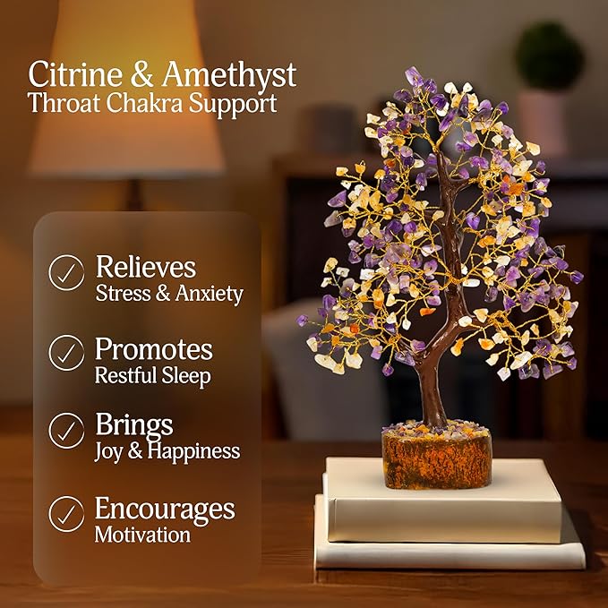 YATSKIA Citrine Crystal - Amethyst Tree, Tree of Life Decor, Healing Crystals, Chakra Gifts, Crystal Money Tree, Gemstone Tree, Tree of Life Decor, Home Decor Gifts, Arbol De La Abundancia