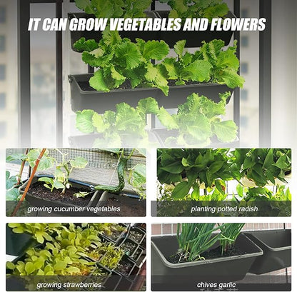 Vertical Wall Hanging Planter 8 Pockets, 4-Tier Indoor and Outdoor Plant Stand with Detachable Hooks, Hanging Plastic Pot Balcony Planter for Flowers Vegetables Herbs(4 Plugs)