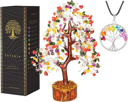 YATSKIA Mix Chakra Tree - Gemstone Tree of Life - Crystal Gifts for Women - Gemstones and Crystals - Crystal Trees for Positive Energy - Meditation Gifts