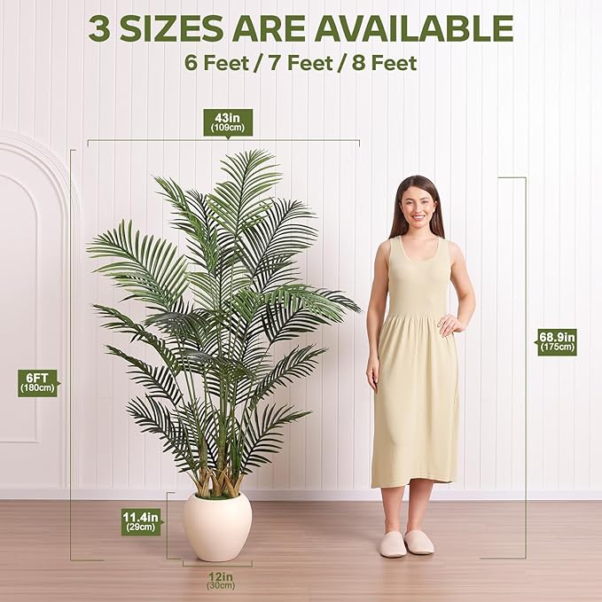 Artificial Palm Tree Plant - 6FT Tall Fake Tree with Realistic Look & UV Protection - Large Indoor Outdoor Faux Floor Plant for Home Office Decor