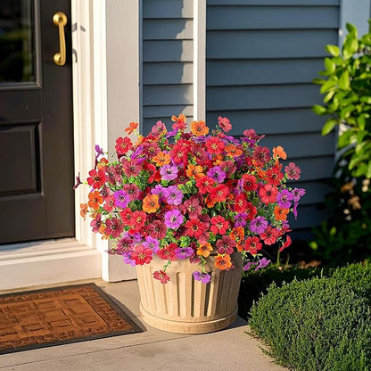 Artificial Fake Mums Flowers for Outdoor Fall Decor,12 Bundles Faux Flowers Plants Silk Daisy for Planter Pot Colorful UV Resistant Look Real for Front Door Porch Patio Outside Yard