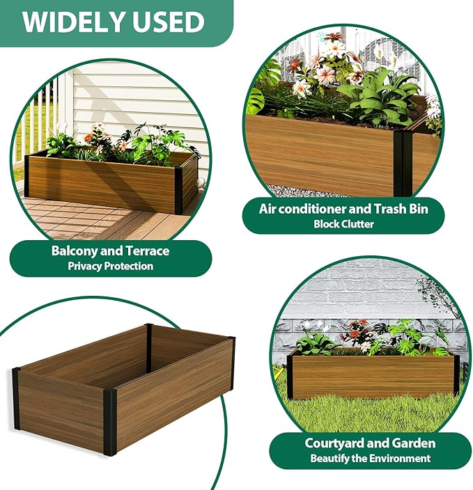 Modern Raised Garden Planter Bed - Durable, Weather-Resistant & Stylish Outdoor Flower Box for Gifts, Gardens, Patios, and Birthdays - Outdoor Decor, and Raised Beds - 47.6" x 23.7" x 12.2" (Brown)