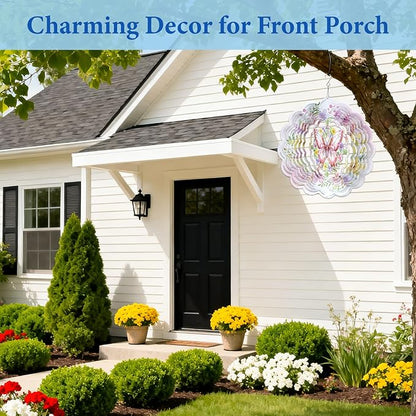 Butterfly Wind Spinners Outdoor, Birthday Gifts for Women Wife Mom, Butterfly Hanging Wind Sculptures Spinners for Christmas, 12 inch Outdoor Indoor Hanging Ornament for Garden Backyard Lawn