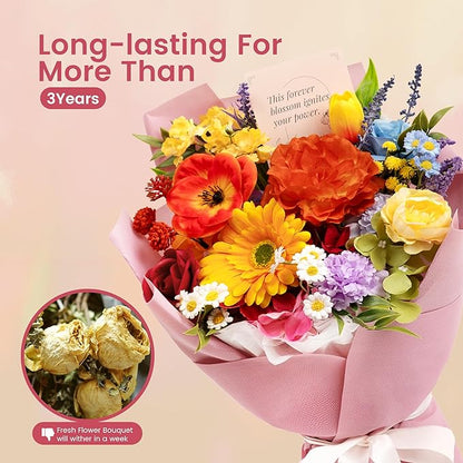 TINGE TIME Aritifical Flowers Bouquet, Rainbow Roses Gift Bouquet, Birthday Gifts for Women, Eternal Roses Bouquet for Grandma Wife Anniversary Housewarming