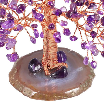 mookaitedecor Natural Amethyst Crystal Tree with Agate Slice Geode Base Money Tree Desk Home Decoration for Wealth and Luck 5"-6"