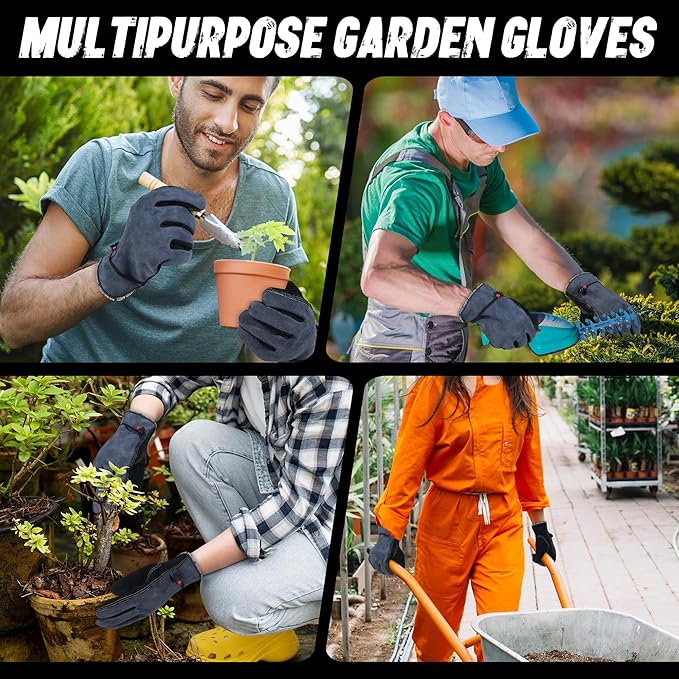 HLDD HANDLANDY 2 Pairs Leather Work Gloves for Men & Women, Reinforced Durable Palm for Welding, Farm, Gardening, Driving