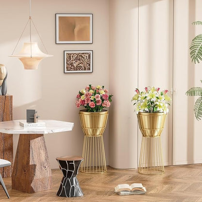Metal Plant Stand with Pot 12" - Tall Decorative Metal Plant Holder Stand Indoor, Gold Plant Stand Modern Flower Potted Rack for Corner Display, Living Room, Office, Modern Home Decor- Height 27"
