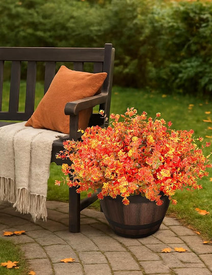16 Bundles Artificial Flowers for Fall Outdoors Decoration - Fake Mums Faux Artificial Plants Plastic Shrubs Flower No Fade for Harvest Halloween Thanks Giving Day Decor