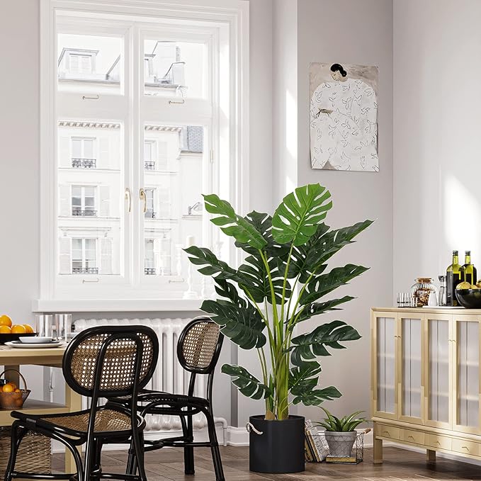 VIAGDO Artificial Monstera Deliciosa Plant 4ft Tall 15 Decorative Split Leaves Faux Swiss Cheese Fake Tropical Palm Tree for Home Office Room Store Garden Floor Decor,2pack