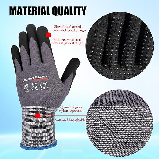 Gasoline Safety Work Gloves Extra Micro-Foam Nitrile Coated-120 Pairs,Endurance Seamless Knit Nylon Spandex,Dots on Palm, Dot Grip Gloves，Work Gloves Men and Women (120, S)