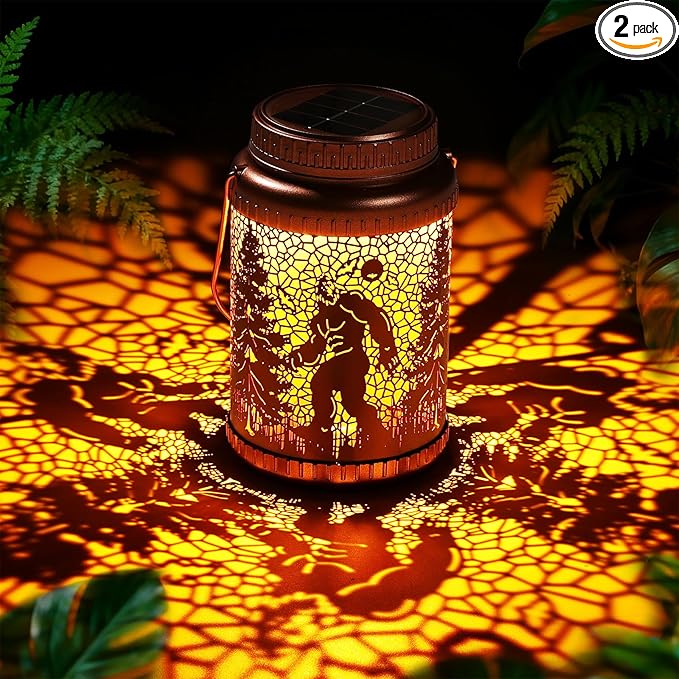 Cooo 2 Pack Solar Lanterns Outdoor Waterproof Bigfoot Sasquatch Christmas Trees Solar Pathway Lights Landscape Path Christmas Gifts for Women Mom Grandma Outdoor Table Lamp Garden Yard Decor-Rose Gold