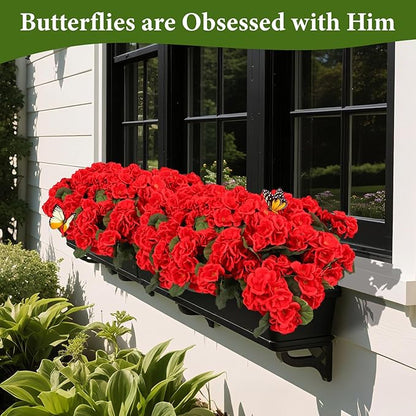 NESCCI 16 Pack Artificial Geranium Flowers for Outdoors UV Resistant Artificial Flowers Silk Geranium Fake Flowers Faux Flower for Outdoor Planters Garden Plants Window Sill Courtyard Home Decor(Red)