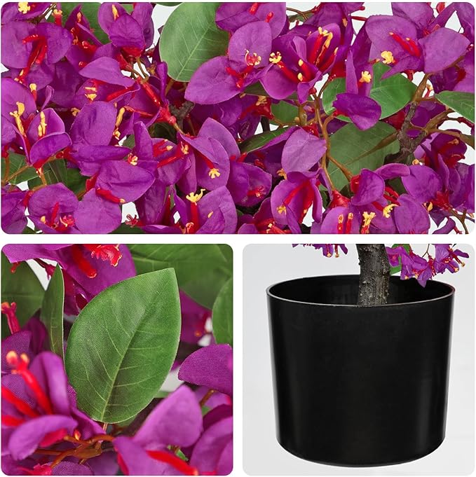 Briful Artificial Bougainvillea Plant in Black Pot 29.5" Tall Faux Silk Bougainvillea Floral Tree Tropical Fake Bougainvillea Tree for Home Office Room Garden Balcony Décor(Purple)