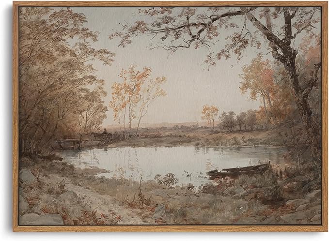 ZZLWBKGL Vintage Landscape Framed Wall Art Nature Forest Lake Canvas Wall Art Classic Country Pictures Wall Decor Farmhouse Rustic Art Prints for Living Room Study Bedroom