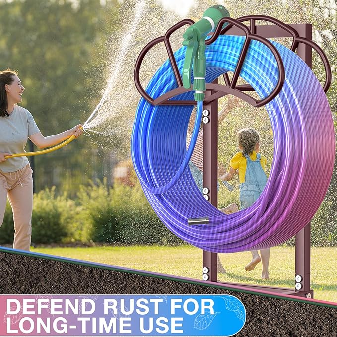 New Garden Hose Holder, Super Stable Water Hose Holders Stand Holds 160-Feet Hose, Detachable Freestanding Hose Storage Hanger Rack for Outside Yard Lawn Farm, Bronze