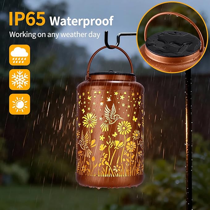 Solar Lanterns Outdoor Waterproof Hummingbird Solar Lights Outdoor Waterproof for Garden, Backyard, Patio Decor, Birthday Gifts for Women Mom Grandma, Hanging Garden Lights for Outside