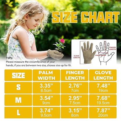 HANDLANDY Kids Genuine Leather Work Gloves for ages 3-11, Children Gardening Gloves for Boys, Girls (Large (age8-11), Khaki)