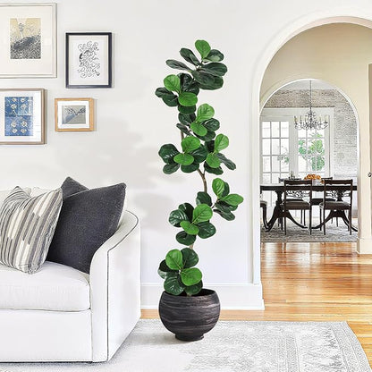 GarveeHome Fiddle Leaf Fig Artificial Tree with White Planter,7 ft Faux Plants Indoor with Moss, Fake Rubber Tall Fake Floor Plant in Pot - Artificial Trees for Home Office Living Room Decor