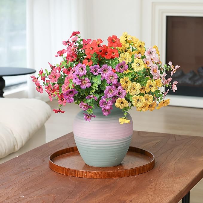 mizii Artificial Flowers for Outdoors 20 Bundles Realistic Faux Silk Flower UV Resistant Fake Plants Outside Decorations for Patio Garden Balcony Yard Porch Summer Indoor Home Decor (Mix 5 Color)