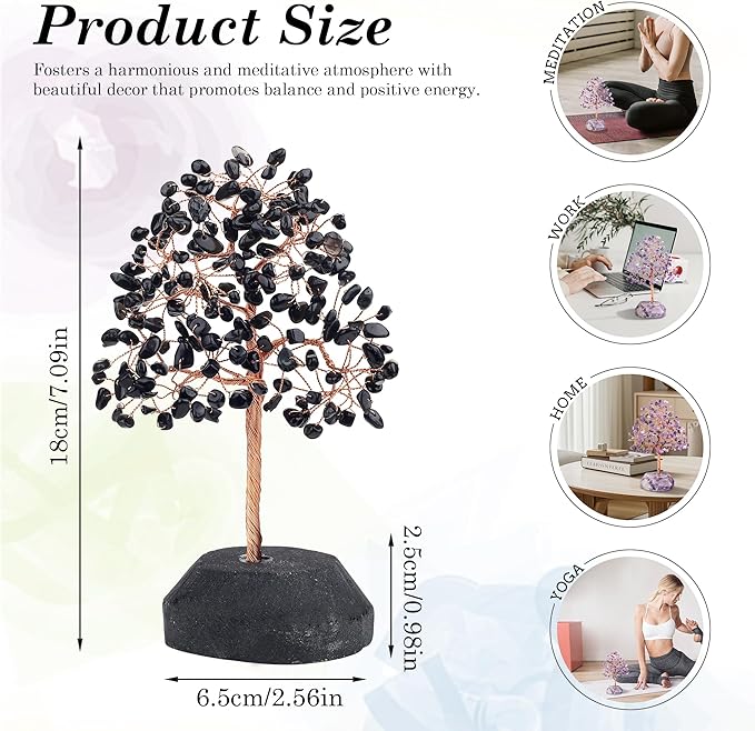 SITUMEIZI Black Obsidian Crystal Tree 7.09IN Healing Stones Natural Crystals Base Copper Wire Tree Life Reiki Black Gifts for Women Room Office Desk Decor Spiritual Meditation Energy