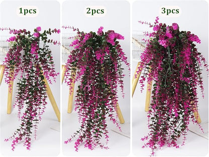 RECUTMS Fake Monkey Plants Hanging Eucalyptus Vines Fake Vines Faux Hanging Plants for Outdoor Garden Yard Backdrop Decor Indoor Room Table Wall Home Hanging Decoration(Fuchsia)