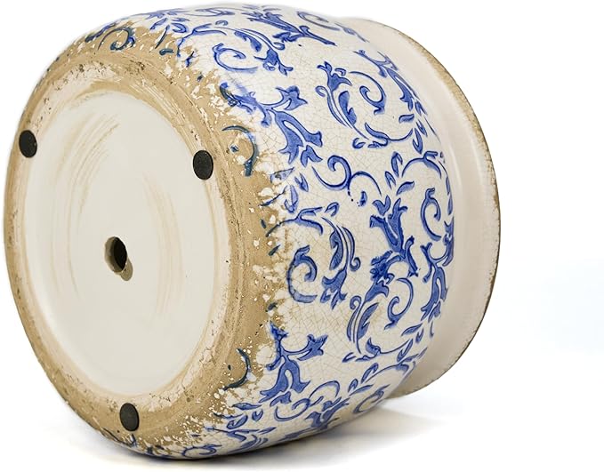Large Ceramic Pot for Planters, Ice Crack Glazed Flower Pot with Drainage Holes,5.91inch Vintage Planters for Indoor and Outdoor (Blue)