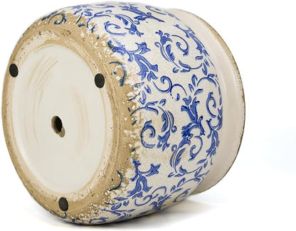Large Ceramic Pot for Planters, Ice Crack Glazed Flower Pot with Drainage Holes,5.91inch Vintage Planters for Indoor and Outdoor (Blue)