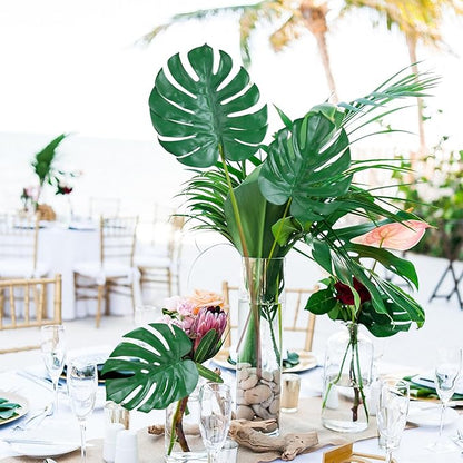 Artificial Monstera Leaves with Long Stem,Fake Tropical Palm Leaves for Hawaiian Luau Jungle Party Home Wedding Decor (6pcs Medium)