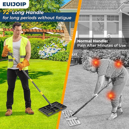 Professional Lawn Leveling Rake with 17x10in Heavy-Duty Stainless Steel Head & 60" Adjustable Handle - Grass Leveling Tool for Quick Soil Grading, Thatch Removal and Yard Maintenance