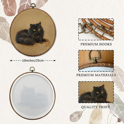 DEQSX Vintage Black Cat Round Wall Art, Black Cat Gifts for Women, Rustic Dark Academia Aesthetic Kitten Wall Decor Canvas Prints Posters for Home Bedroom Living Room, 10x10 Inches