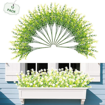 FGSAEOR 12 Bundles Artificial Eucalyptus Camellias Flowers for Outdoor Indoor, Faux Flower with Eucalyptus Leaves Fake Plants Greenery, Garden Home Decor
