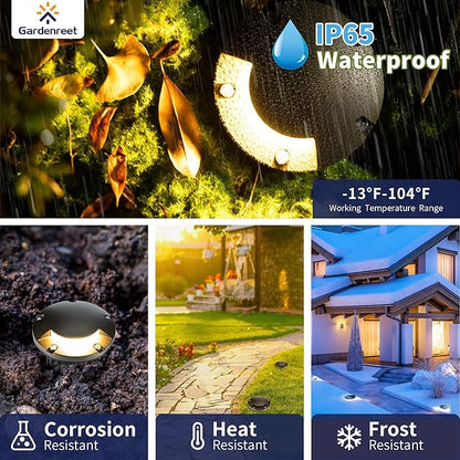 Gardenreet In Ground Well Light - Brass 12V Ip65 Waterproof Outdoor Landscape Lighting, Low Voltage LED In-Grade Turret Top Light, Antique Bronze for Walkway Patio Deck with 2700K Warm White MR16 Bulb
