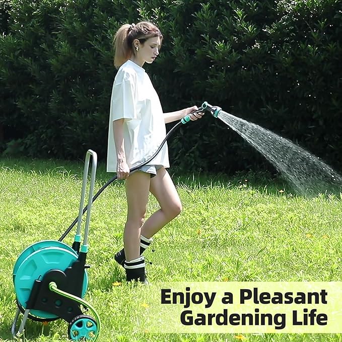 Garden Hose Reel for Outside,Hold Up to 100 ft of 5/8’’ Hose,Portable Hose Reel Cart with Adjustable Armrests and 2 Wheels,Durable Water Hose Holder for Garden, Yard, Lawn