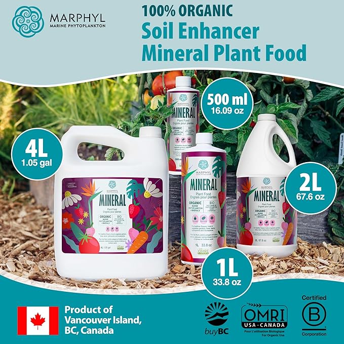 MARPHYL Organic Minerals Liquid Fertilizer, Rich Blend of Essential Minerals for Garden, Flowers, Vegetables, Succulents, Bamboo, Hydroponics 16.9 oz