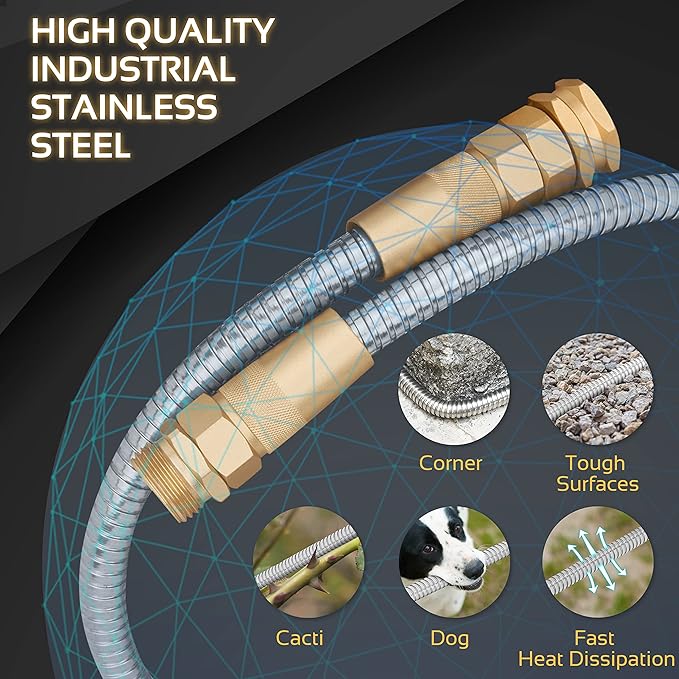 Garden Hose - Flexible Short Water Hose with Metal Fitting, 5 ft Leader Hose, Heavy Duty Hoses Extension for Rv, Outdoor, Small Garden, Yard, 304 Stainless Steel