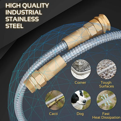 Garden Hose - Flexible Short Water Hose with Metal Fitting, 5 ft Leader Hose, Heavy Duty Hoses Extension for Rv, Outdoor, Small Garden, Yard, 304 Stainless Steel