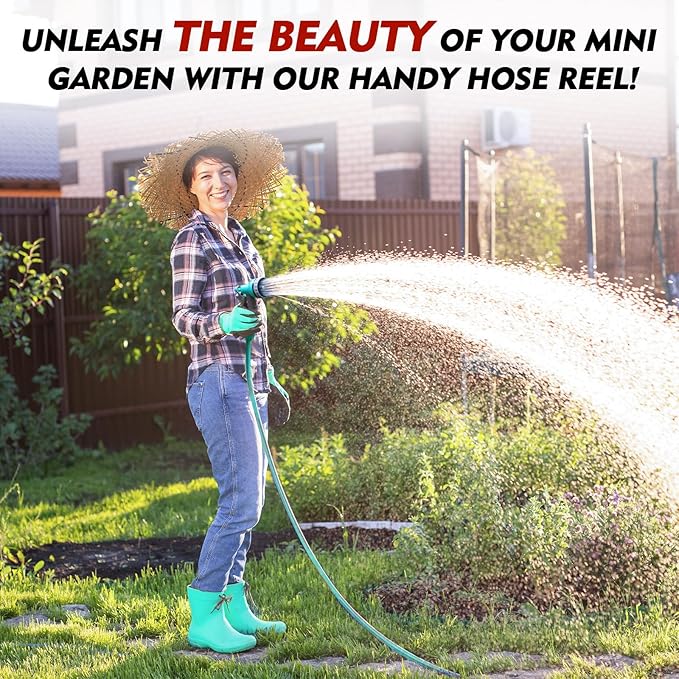 50FT Retractable Garden Hose Reel, Lightweight & Portable Hose Reel with 6 Patterns Spray Nozzle, Suitable for US Standard Hose Connection